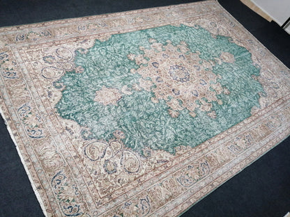 7 x 10.4 OUSHAK RUG Green TURKISH Oushak Rug Vintage Oushak Runner Rug Vintage Runner Rug Wool Oushak Rug Hand Made Rugs Vintage Turkish Rug