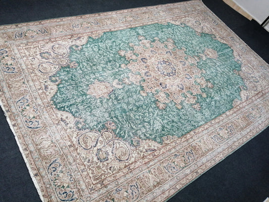 7 x 10.4 OUSHAK RUG Green TURKISH Oushak Rug Vintage Oushak Runner Rug Vintage Runner Rug Wool Oushak Rug Hand Made Rugs Vintage Turkish Rug