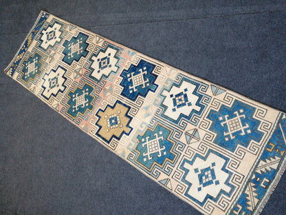 2 x 7.2 Oushak Runner Rug Turkish Runner Rug  Blue  Vintage Runner Rug Hallway Runner Rug Kitchen Runner Rug Wool Runner Navy Beige Green