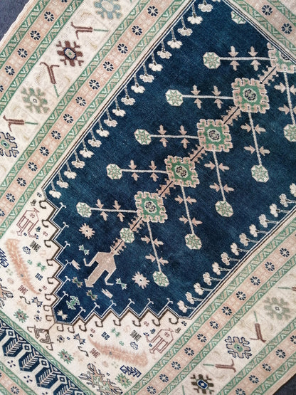 BLUE Rug 4.8 x 6.8 Hand Made Rug, Oushak Rug, QUALITY Rug, Turkish Rug, Farmhouse Rug, Vintage Rug, Wool rug