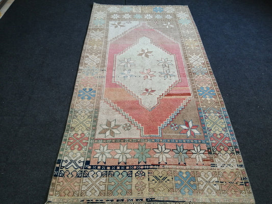 7 x 3.7 vintage Rug Oushak Rug Turkish Rug Blue Hand Made Rugs Oriental Rug Wool Rug