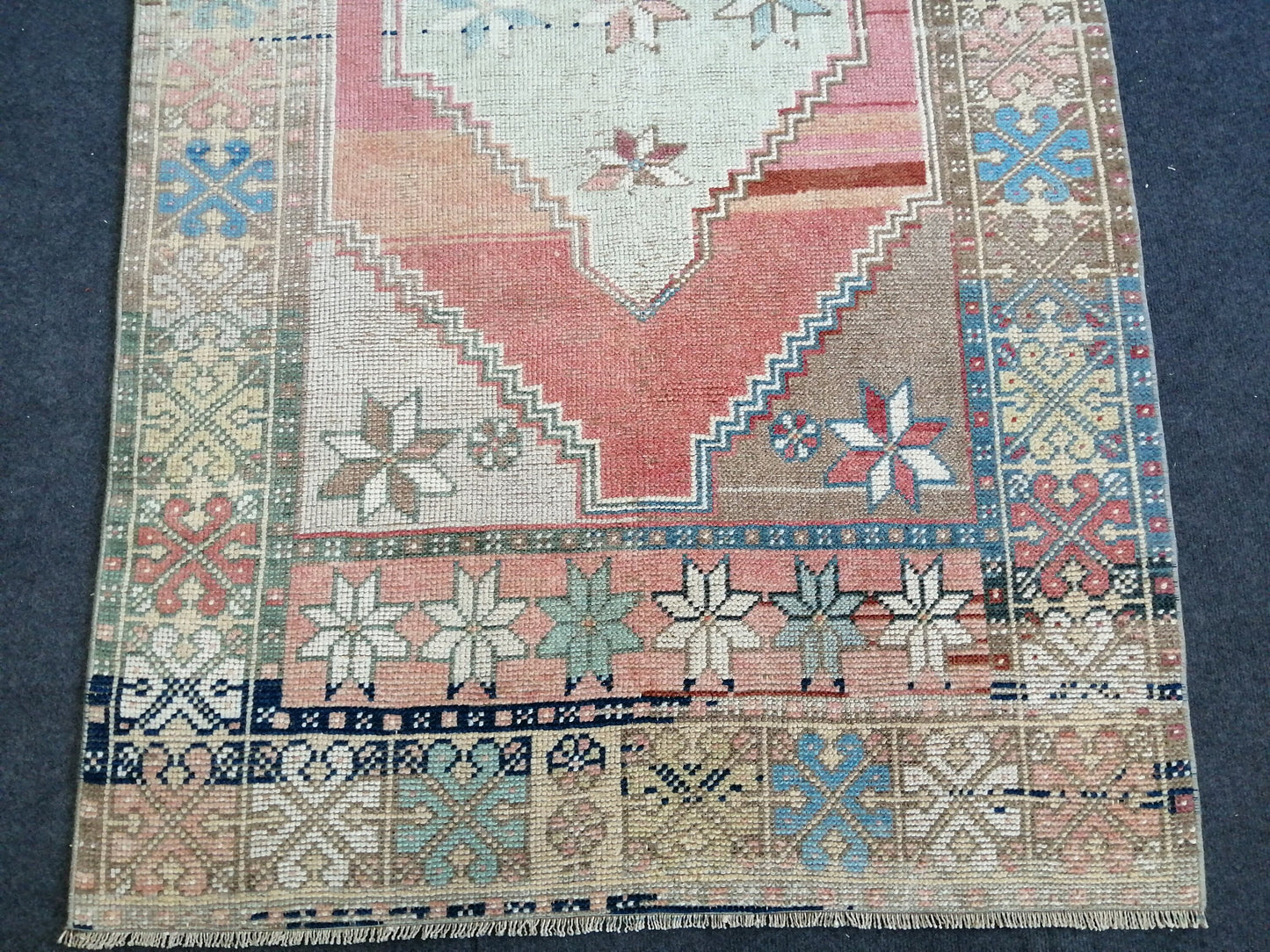 7 x 3.7 vintage Rug Oushak Rug Turkish Rug Blue Hand Made Rugs Oriental Rug Wool Rug