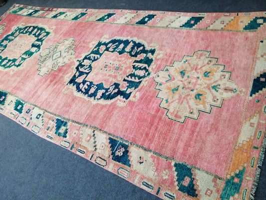 Handmade  Runner RUG TURKISH 4.4 x 10.9 Rug Vintage Oushak Runner Rug Vintage Runner Rug Wool Oriental Rug Vintage Turkish Rug