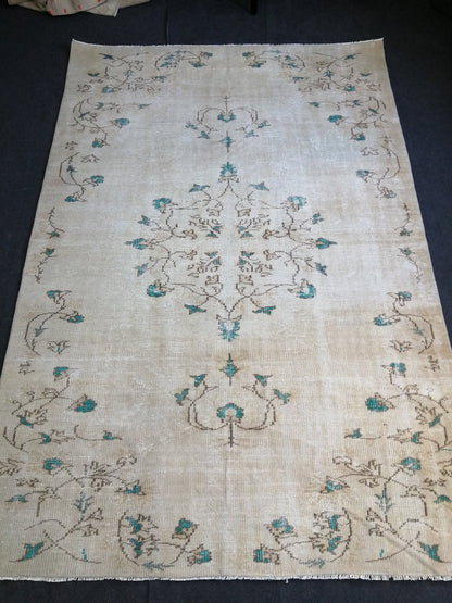 9.2 x 6 Vintage Rug TURKISH HAND MADE Rug Vintage Turkish Rug Oushak Rugs Muted Rug Turkish Oushak Rug, Vintage Oushak Rug 6x9 Wool Rug