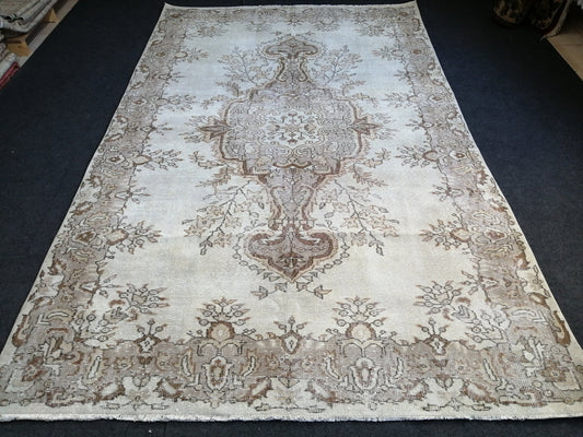 6.2 x 9.9 Vintage Rugs TURKISH HAND MADE Rugs Vintage Turkish Rugs  Muted 6x10 Rug Neutral Turkish Oushak Rug Vintage Oushak Rug, Wool Rug