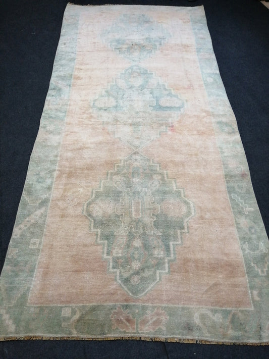 Hand  Knotted Turkish Rug Large Area Rug 4.5 x 10 Pastel colors Vintage Rug Muted Oushak Rug Muted Color Rug Earth Tones Rug Rustic Rug
