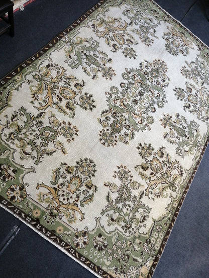 10 x 6.6 Green OUSHAK RUG TURKISH Wool Rug Hand Made Rugs Vintage Turkish Rug