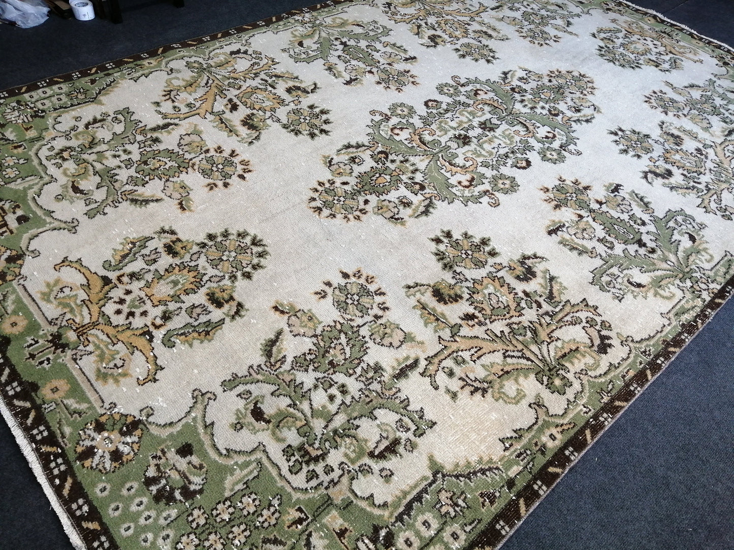 10 x 6.6 Green OUSHAK RUG TURKISH Wool Rug Hand Made Rugs Vintage Turkish Rug