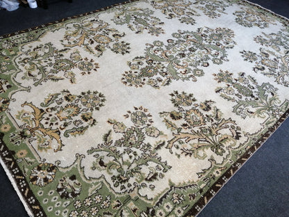 10 x 6.6 Green OUSHAK RUG TURKISH Wool Rug Hand Made Rugs Vintage Turkish Rug