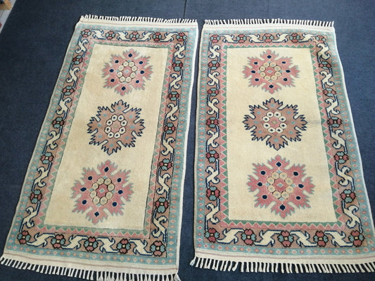 Twin Handmade Rug Pair of Oushak Rug 3x5.2 Turkish Rug Vintage Turkish Rug Vintage Rug Hand Knotted Rug High Wool Pile Light Color Rug