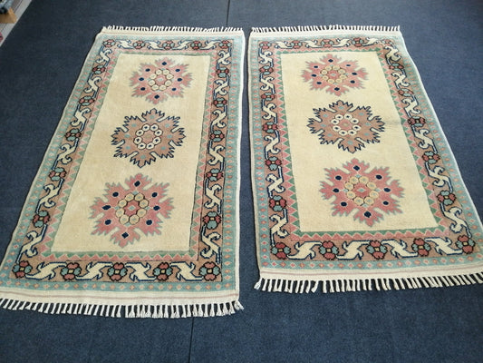 Twin Handmade Rug Pair of Oushak Rug 3x5.2 Turkish Rug Vintage Turkish Rug Vintage Rug Hand Knotted Rug High Wool Pile Light Color Rug