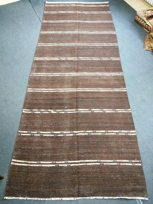 Oushak Flatwoven Runner 4.9 x 12.6 Dark Turkish Runner Rug Vintage Runner Rug Hallway Runner Rug Kitchen Runner Rug Wool Runner Rug
