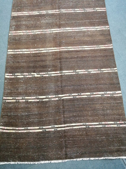 Oushak Flatwoven Runner 4.9 x 12.6 Dark Turkish Runner Rug Vintage Runner Rug Hallway Runner Rug Kitchen Runner Rug Wool Runner Rug