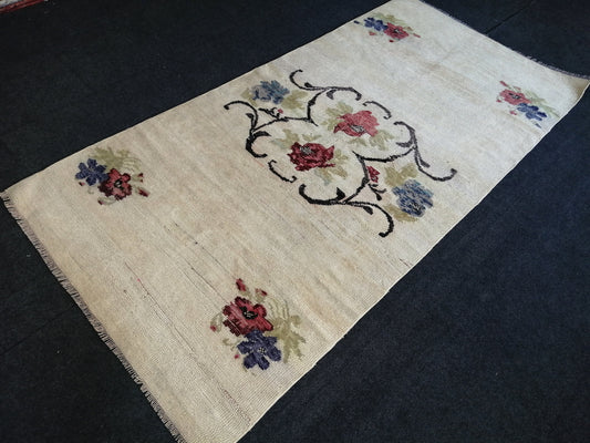 Floral OUSHAK RUG TURKISH 6.3 x 3.2 Oushak Rug Vintage Oushak Runner Rug Vintage Runner Rug Wool  Hand Made Rugs Vintage Turkish Rug