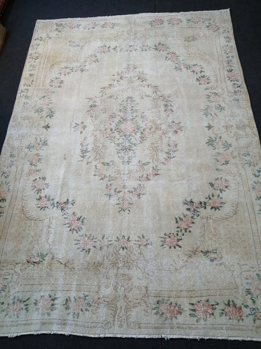 7x10 OUSHAK RUG TURKISH Muted Rug Vintage Distressed Oriental Rug Vintage Persian Rug Wool Floral Rug Hand Made Rug Vintage Turkish Rug