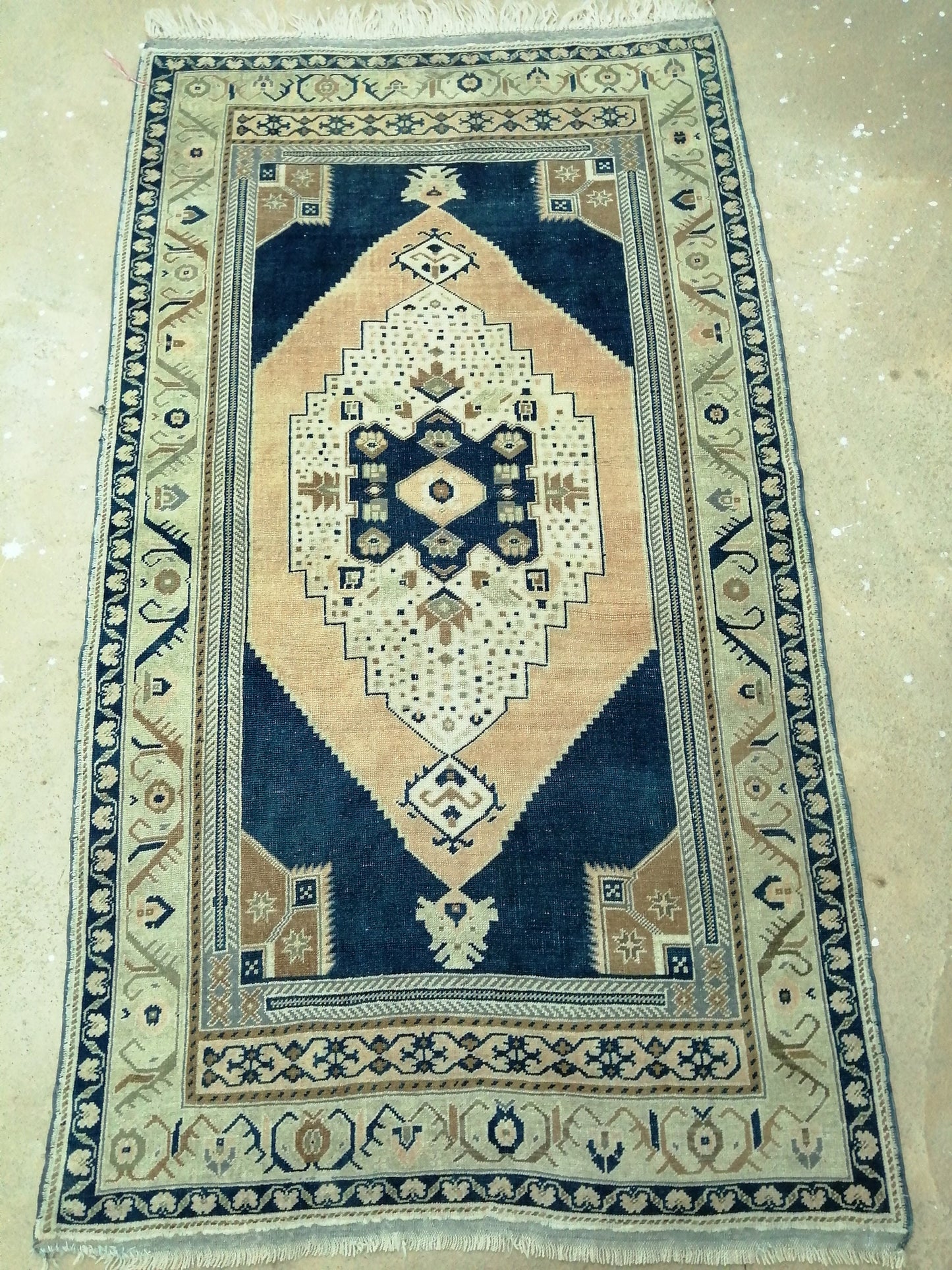 4.4 X 9.8 Vintage RUG Navy Blue TURKISH Oushak Rug Vintage Oushak Runner Rug  Wool Oushak Rug Hand Made Rugs  Turkish Rug