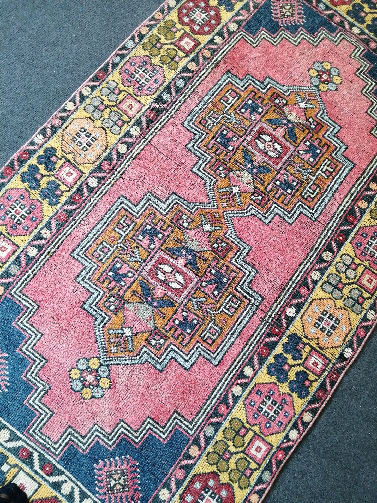 6.8 x 3.7 Turkish Rug, Oushak Rug, Wool Oriental Rug, Blue Oushak Vintage Persian Rug, Hand Made Rug 3.7x6.8 Runner