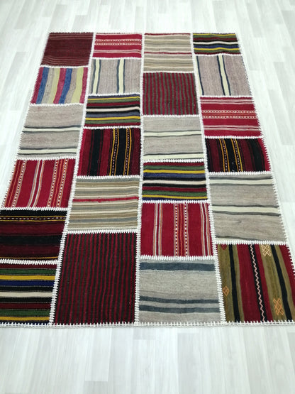 Patchwork Flatwoven Rugs, Hand Made Rug, Oushak Rug, Rustic Rug, Bohemian Rug, Rug Runner, Turkish Rug, Farmhouse Rug, Vintage Rug, Wool rug