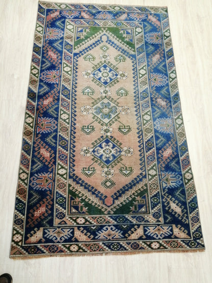 7 x 4 Blue Rugs, Hand Made Rug, Navy Oushak Rug, Rustic Rug, Bohemian Rug, Rug Runner, Turkish Rug, Farmhouse Rug, Vintage Rug, Wool rug