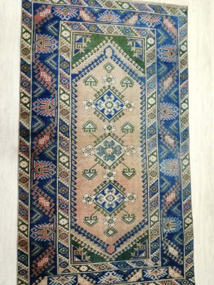 7 x 4 Blue Rugs, Hand Made Rug, Navy Oushak Rug, Rustic Rug, Bohemian Rug, Rug Runner, Turkish Rug, Farmhouse Rug, Vintage Rug, Wool rug