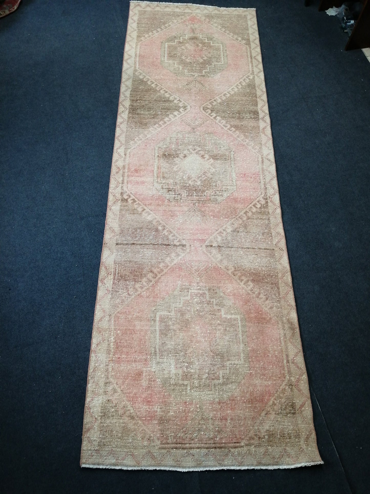 Muted Oushak Runner Rug 3.4 x 11 Turkish Runner Rug Vintage Runner Rug Neutral Hallway Runner Rug Kitchen Runner Rug Muted Wool Runner Rug