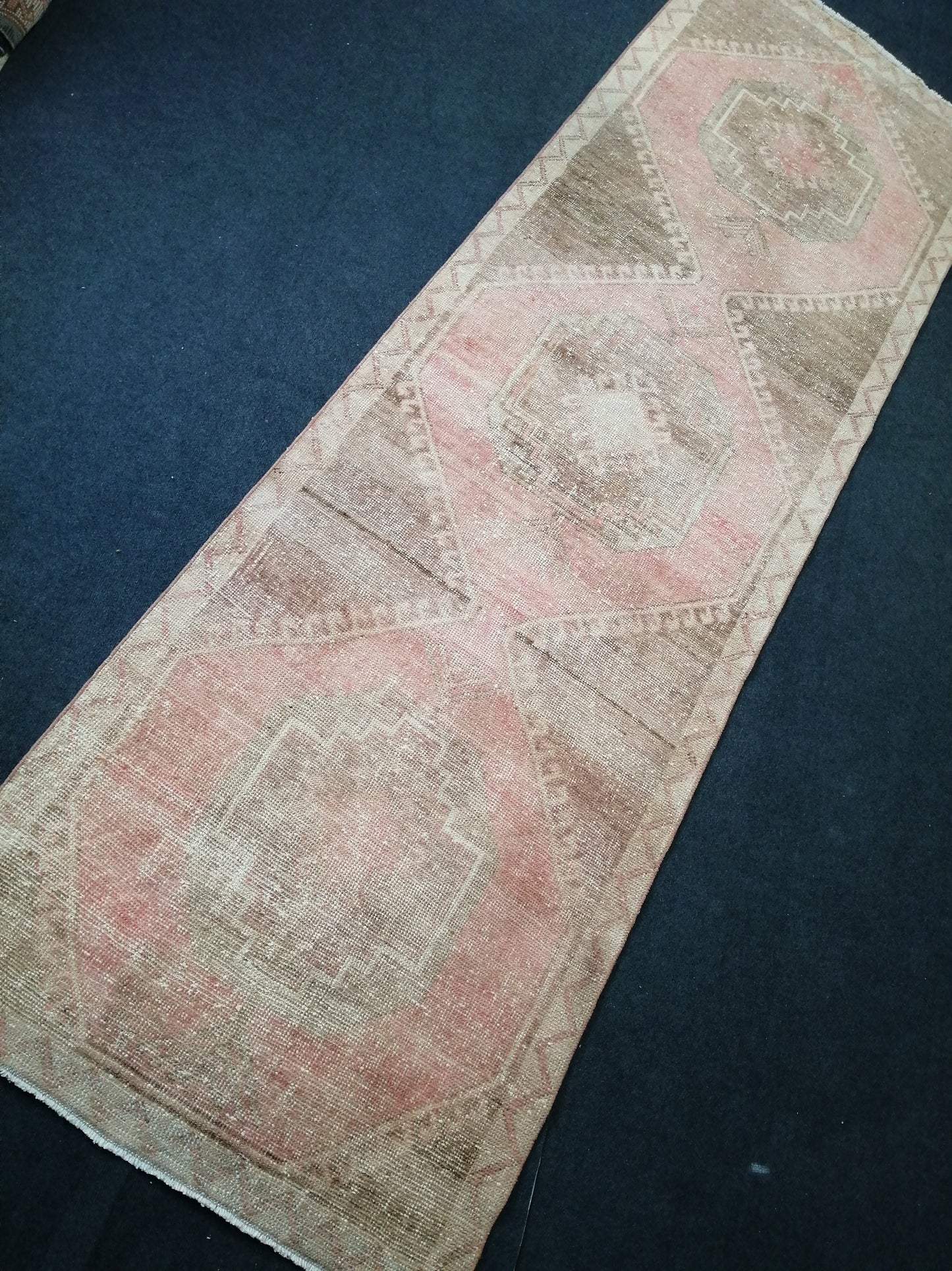 Muted Oushak Runner Rug 3.4 x 11 Turkish Runner Rug Vintage Runner Rug Neutral Hallway Runner Rug Kitchen Runner Rug Muted Wool Runner Rug