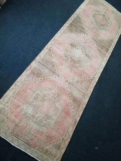 Muted Oushak Runner Rug 3.4 x 11 Turkish Runner Rug Vintage Runner Rug Neutral Hallway Runner Rug Kitchen Runner Rug Muted Wool Runner Rug