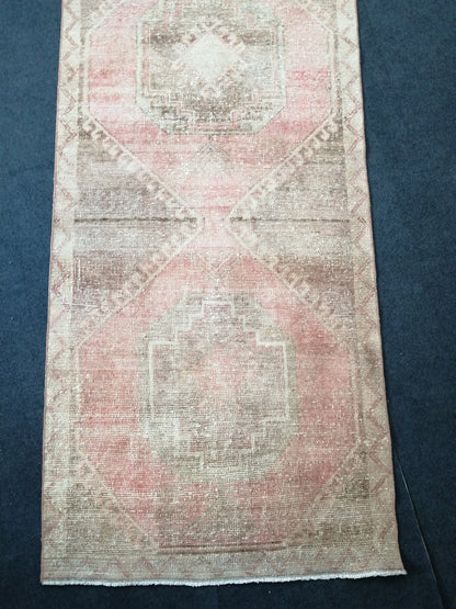 Muted Oushak Runner Rug 3.4 x 11 Turkish Runner Rug Vintage Runner Rug Neutral Hallway Runner Rug Kitchen Runner Rug Muted Wool Runner Rug