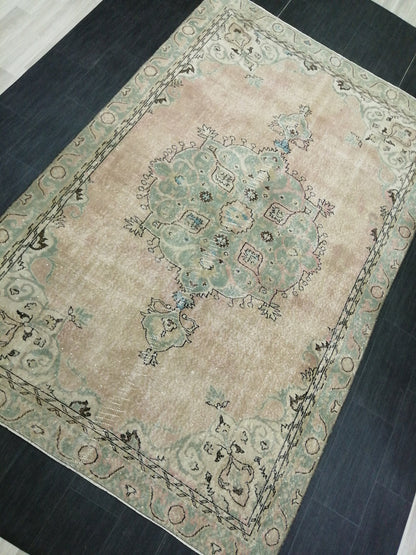 6.4 x 10 Large Area OUSHAK RUG TURKISH Oushak Rug Vintage Oushak Muted Rug Vintage Rugs Oushak Rug Hand Made Rugs Vintage Turkish Rug