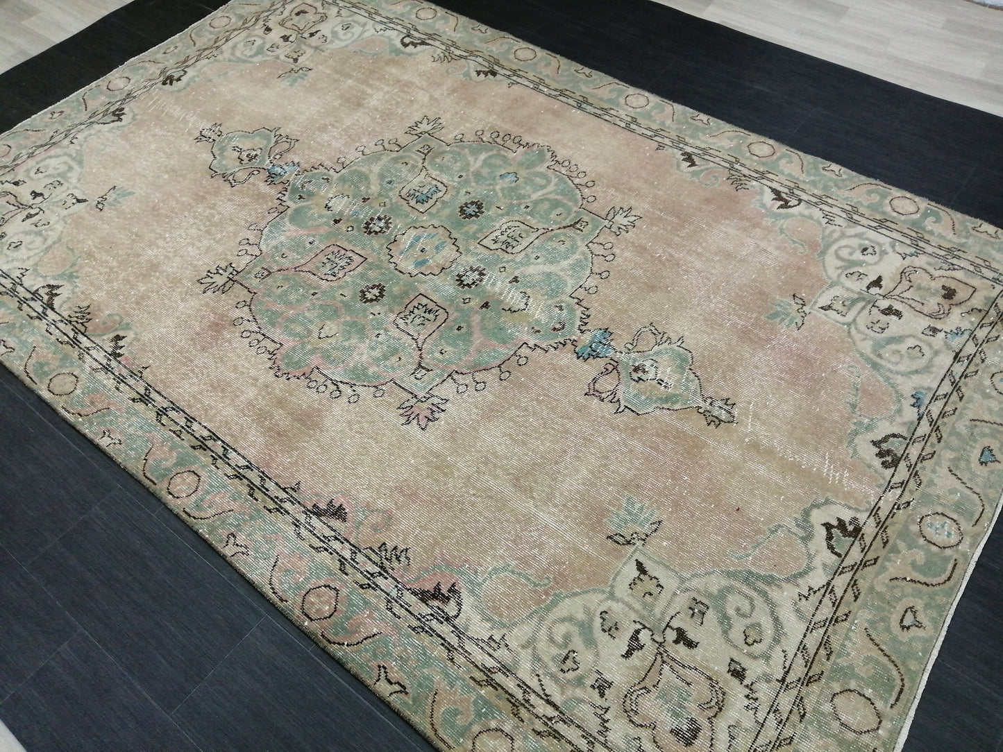 6.4 x 10 Large Area OUSHAK RUG TURKISH Oushak Rug Vintage Oushak Muted Rug Vintage Rugs Oushak Rug Hand Made Rugs Vintage Turkish Rug