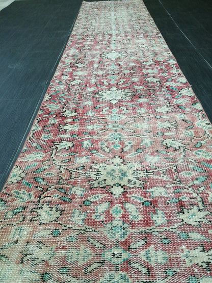 10.6 X 2.5 Distressed Runner Rug Turkish Runner Rug Vintage Runner Rug Hallway Runner