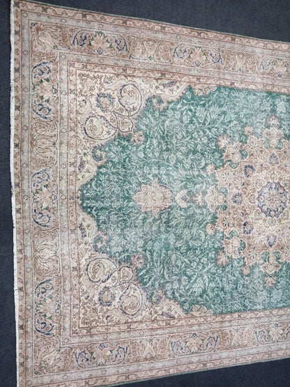7 x 10.4 OUSHAK RUG Green TURKISH Oushak Rug Vintage Oushak Runner Rug Vintage Runner Rug Wool Oushak Rug Hand Made Rugs Vintage Turkish Rug