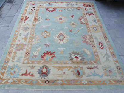 9.6 x 11.9 Blue OUSHAK RUG, TURKISH Oushak Rug, Vintage Oushak  Rug, Blue Wool Oushak Rug Hand Made Rugs, Made In Turkey Oriental 10x12 rug