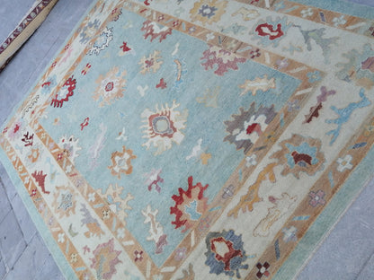 9.6 x 11.9 Blue OUSHAK RUG, TURKISH Oushak Rug, Vintage Oushak  Rug, Blue Wool Oushak Rug Hand Made Rugs, Made In Turkey Oriental 10x12 rug