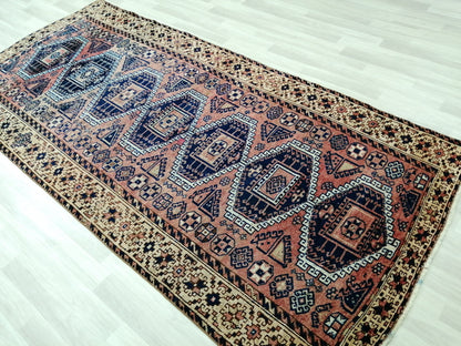 4.8 x 10 Runner RUG Navy Blue Vintage Persian Rug TURKISH Oushak Rug Vintage Runner Rug Vintage Runner Rug Wool Oushak Rug Hand Made Runner