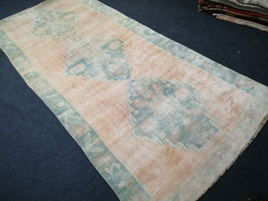 Hand  Knotted Turkish Rug Large Area Rug 4.5 x 10 Pastel colors Vintage Rug Muted Oushak Rug Muted Color Rug Earth Tones Rug Rustic Rug