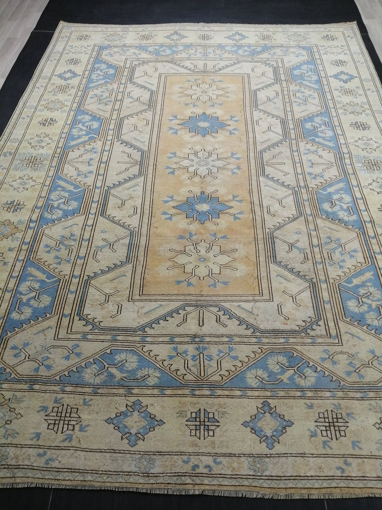 8.7 x 11.8 Muted Wool OUSHAK RUG TURKISH Persian Rug Vintage Oriental Rug Vintage Hand Made Rug Wool Oushak Rug Light Blue Rug 8x12 rug
