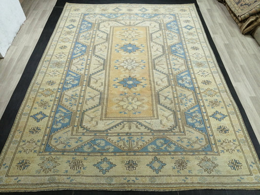 8.7 x 11.8 Muted Wool OUSHAK RUG TURKISH Persian Rug Vintage Oriental Rug Vintage Hand Made Rug Wool Oushak Rug Light Blue Rug 8x12 rug
