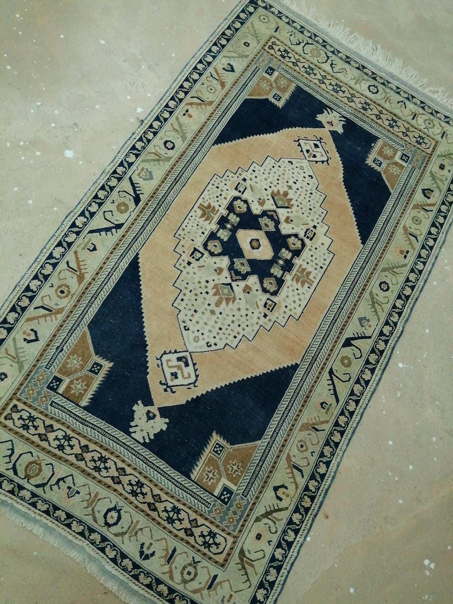 4.4 X 9.8 Vintage RUG Navy Blue TURKISH Oushak Rug Vintage Oushak Runner Rug  Wool Oushak Rug Hand Made Rugs  Turkish Rug