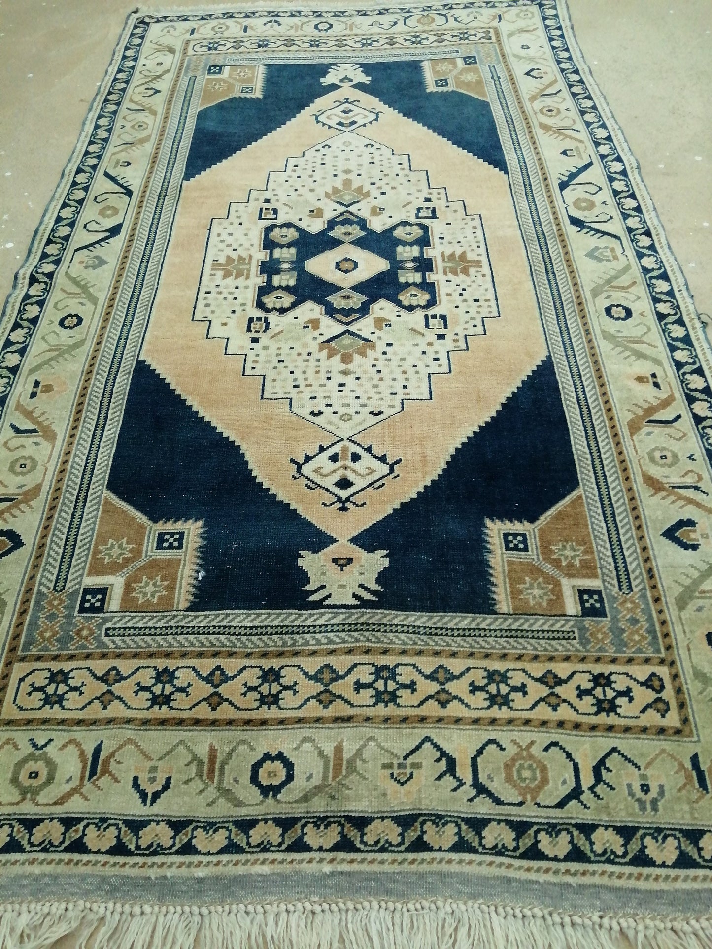 4.4 X 9.8 Vintage RUG Navy Blue TURKISH Oushak Rug Vintage Oushak Runner Rug  Wool Oushak Rug Hand Made Rugs  Turkish Rug