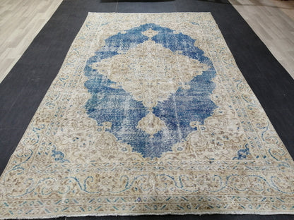 6.3 x 10.5 Denim Blue OUSHAK RUG TURKISH Oushak Rug Vintage Wool 10x6 Rug Hand Made Rugs distressed Rug