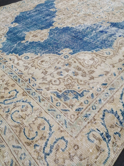 6.3 x 10.5 Denim Blue OUSHAK RUG TURKISH Oushak Rug Vintage Wool 10x6 Rug Hand Made Rugs distressed Rug