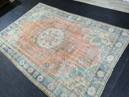 Large OUSHAK RUG TURKISH Rug Vintage Persian Rug Vintage 6 x 9.3 Oriental Rug Wool Oushak Rug Hand Made Rugs Vintage Turkish Rug Antique Rug