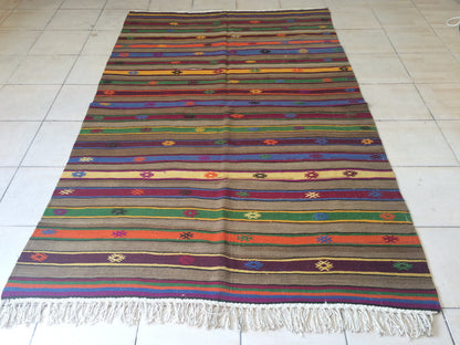 Flatweave OUSHAK RUG TURKISH Oushak Rug Vintage Flat weave Wool Oushak Rug Hand Made Rugs Vintage  Rug