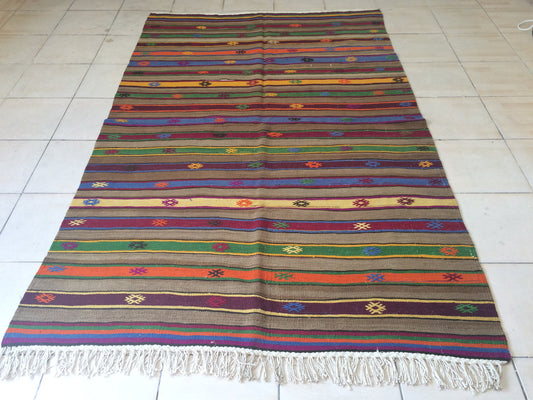 Flatweave OUSHAK RUG TURKISH Oushak Rug Vintage Flat weave Wool Oushak Rug Hand Made Rugs Vintage  Rug