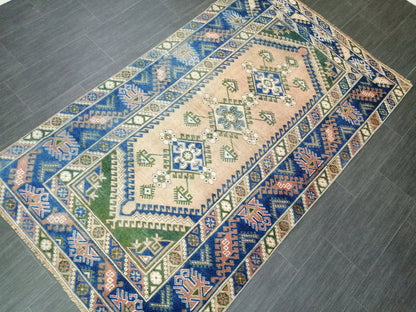 7 x 4 Blue Rugs, Hand Made Rug, Navy Oushak Rug, Rustic Rug, Bohemian Rug, Rug Runner, Turkish Rug, Farmhouse Rug, Vintage Rug, Wool rug