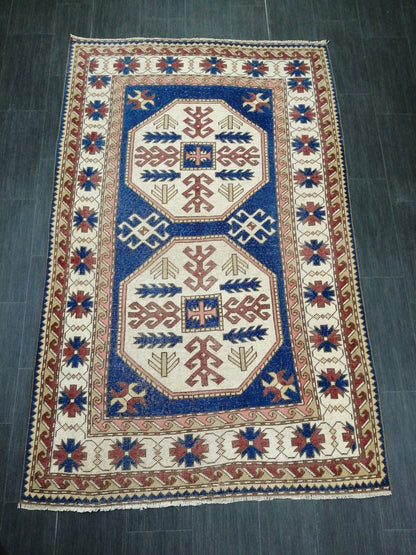 7.3 x 4.7 Blue Rug, Oriental Vintag Rug, Oushak Rug, Rustic Rug, Bohemian Rug, Rug Runner, Turkish Rug, Farmhouse Rug, Vintage Rug, Wool rug