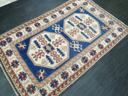 7.3 x 4.7 Blue Rug, Oriental Vintag Rug, Oushak Rug, Rustic Rug, Bohemian Rug, Rug Runner, Turkish Rug, Farmhouse Rug, Vintage Rug, Wool rug