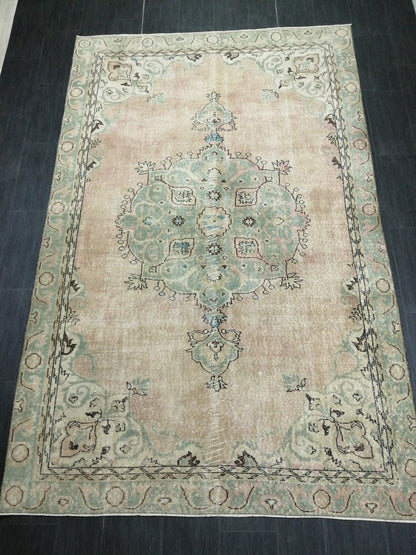 6.4 x 10 Large Area OUSHAK RUG TURKISH Oushak Rug Vintage Oushak Muted Rug Vintage Rugs Oushak Rug Hand Made Rugs Vintage Turkish Rug