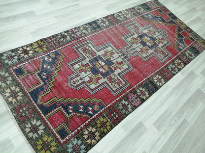 4 x 9.3 OUSHAK RUG TURKISH Oushak Rug Vintage Oushak Runner Rug Vintage Runner Rug Wool Oushak Rug Hand Made Rugs Vintage Turkish Rug